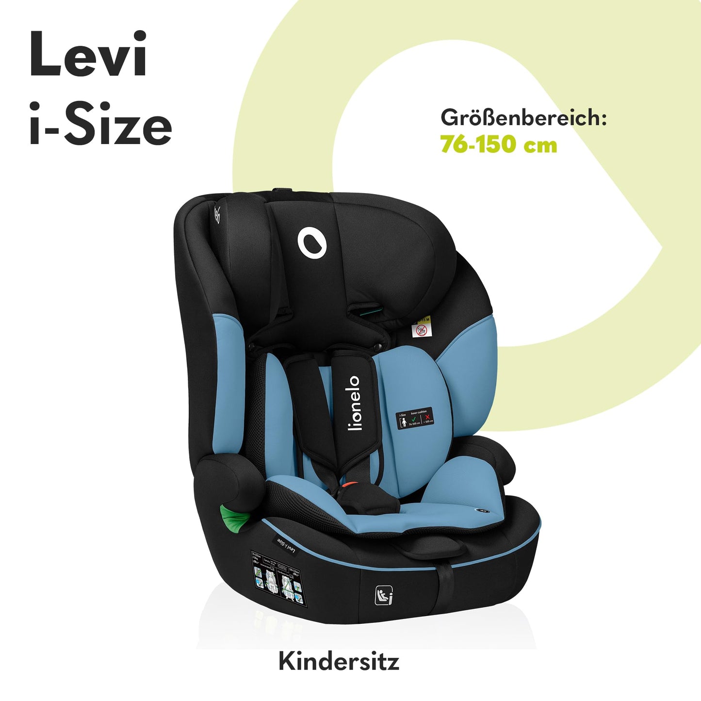 LIONELO LEVI I-SIZE 76-150 cm Kinderautositz, Gruppe 1 2 3, Seitenschutz, 10 Grad Kopfstützenverstellung Bequeme Armlehnen Verstellbare Rückenlehne, R129 i-Size