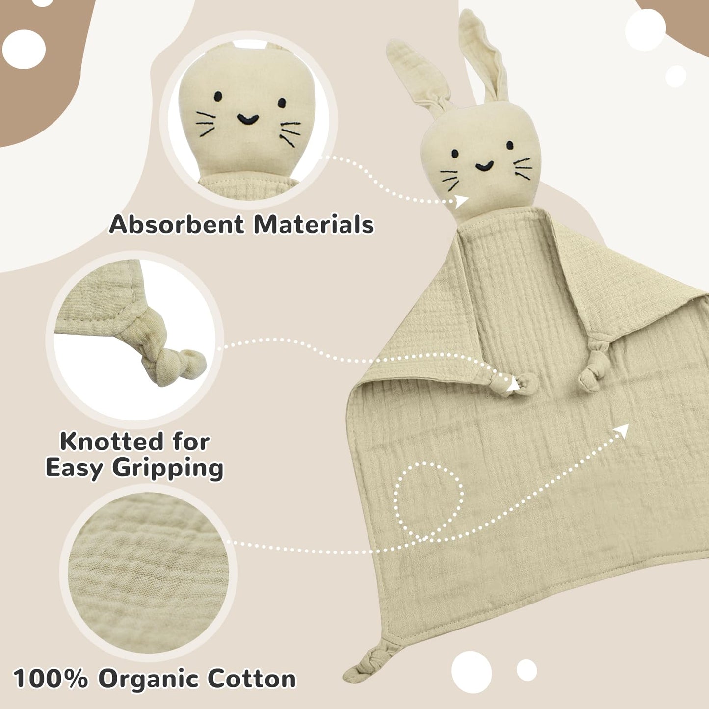 YTACREA Schmusetuch Baby, Baby Geschenk Mädchen Junge Personalisierte Geschenk Neugeborenen mit Schmusetuch, Lätzchen, Turban, Meilensteinkarten, Bürsten und Socken, Khaki
