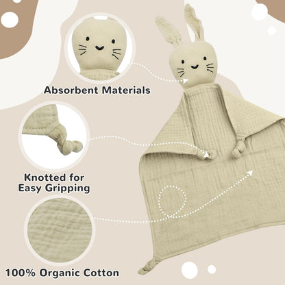YTACREA Schmusetuch Baby, Baby Geschenk Mädchen Junge Personalisierte Geschenk Neugeborenen mit Schmusetuch, Lätzchen, Turban, Meilensteinkarten, Bürsten und Socken, Khaki