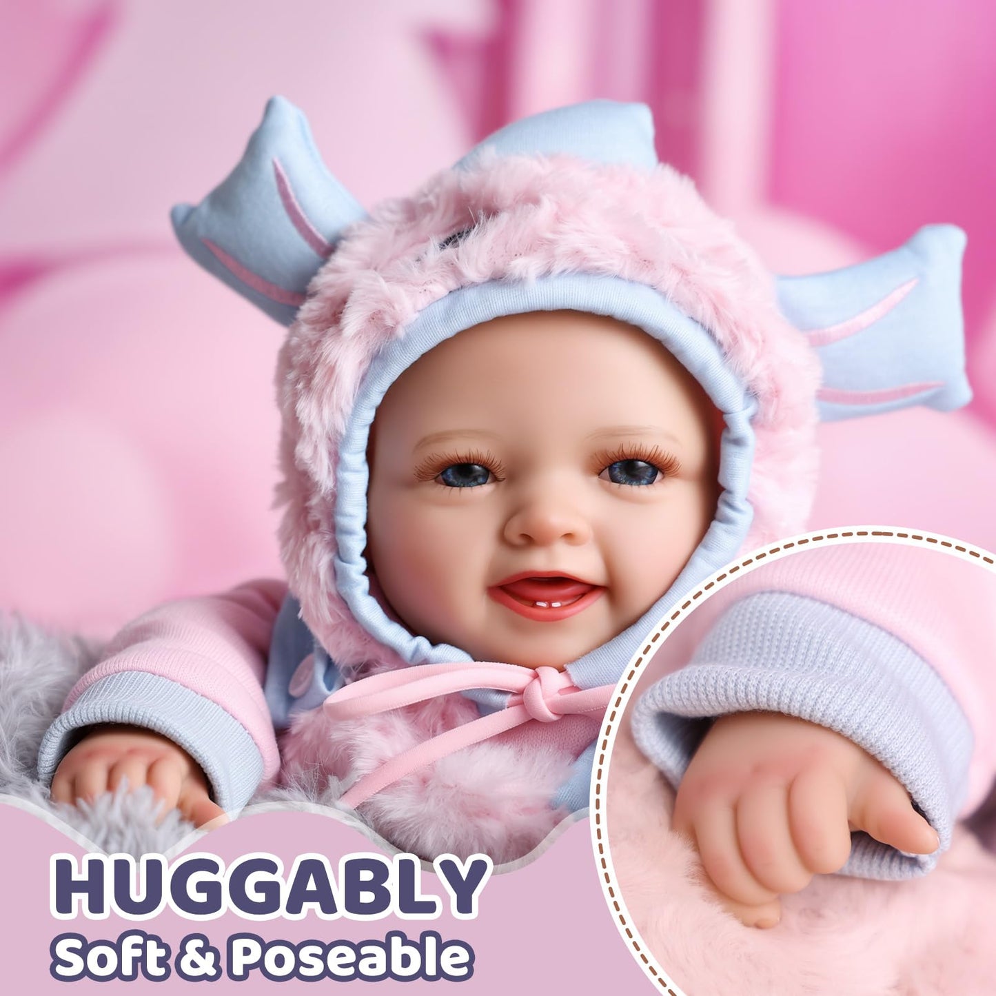 BABESIDE Baby Puppe - 43 cm / 17 Zoll Mädchen Babypuppen mit Stoffkörper - Babypuppe Mit Bezauberndem Outfit, Schnuller Und Babyflasche Als Geschenk FüR Kinder Ab 2 Jahren