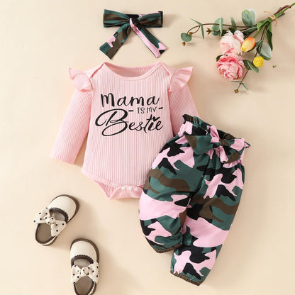 Neugeborenes Baby Mädchen Kleidung Kleinkind Gerippte Rüschen Langarm Strampler + Floral Hosen + Stirnband Nette Herbst Outfit Set