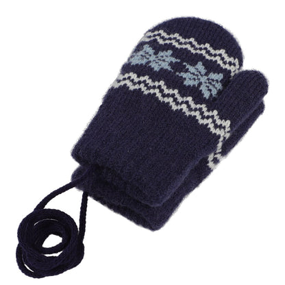 Kids Winter Gloves Mittens Baby Cartoon Mitten Neck Gloves Thick Double Knitted Glove with Plush,0 - 3 years old, Playing, Running, Skiing