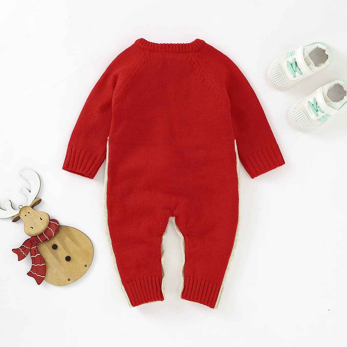 Hifot Baby Romper, Christmas Outfit, Romper for Boys and Girls, Newborn Santa Reindeer, Knitted Sleepsuit, Christmas Party Clothing Set