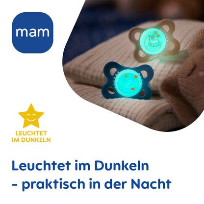 MAM Original Schnuller im 2er-Set, zahnfreundlicher Baby aus nachhaltigen & bio-erneuerbaren Materialien, Sauger aus SkinSoft Silikon, mit Schnullerbox, 0-6 Monate, Fisch/Seerose - Meloni2