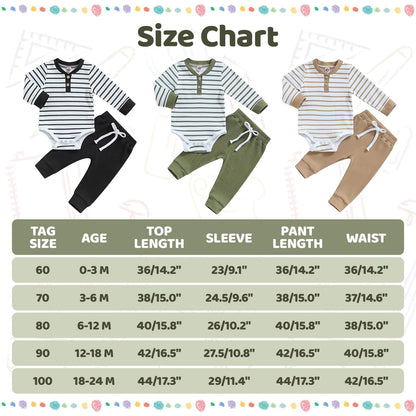 JiAmy Baby Boys' Clothing Long Sleeve Striped Bodysuit Romper + Trousers Outfit Set Newborn Soft Cotton Baby Clothing 0-24 Months