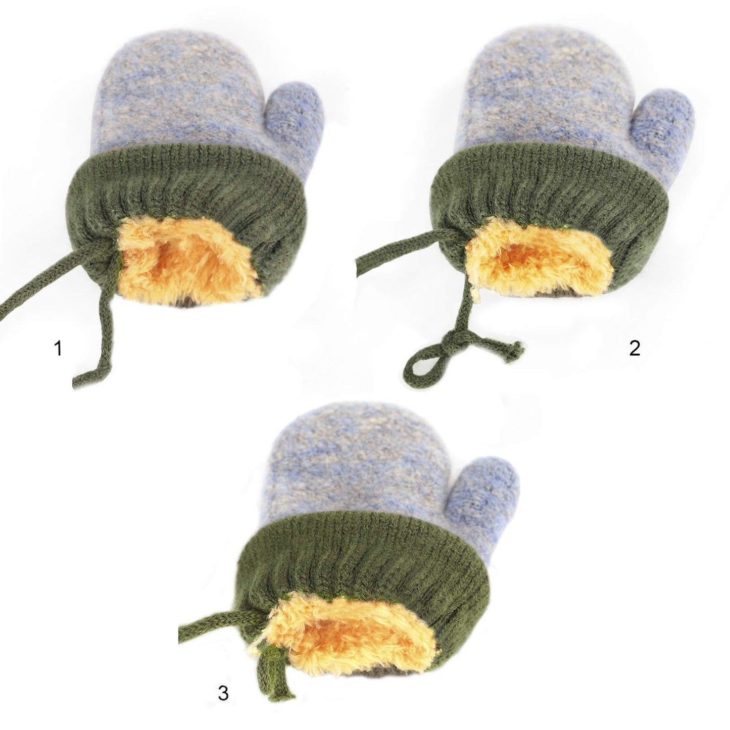 Kids Winter Gloves Mittens Baby Cartoon Mitten Neck Gloves Thick Double Knitted Glove with Plush,0 - 3 years old, Playing, Running, Skiing