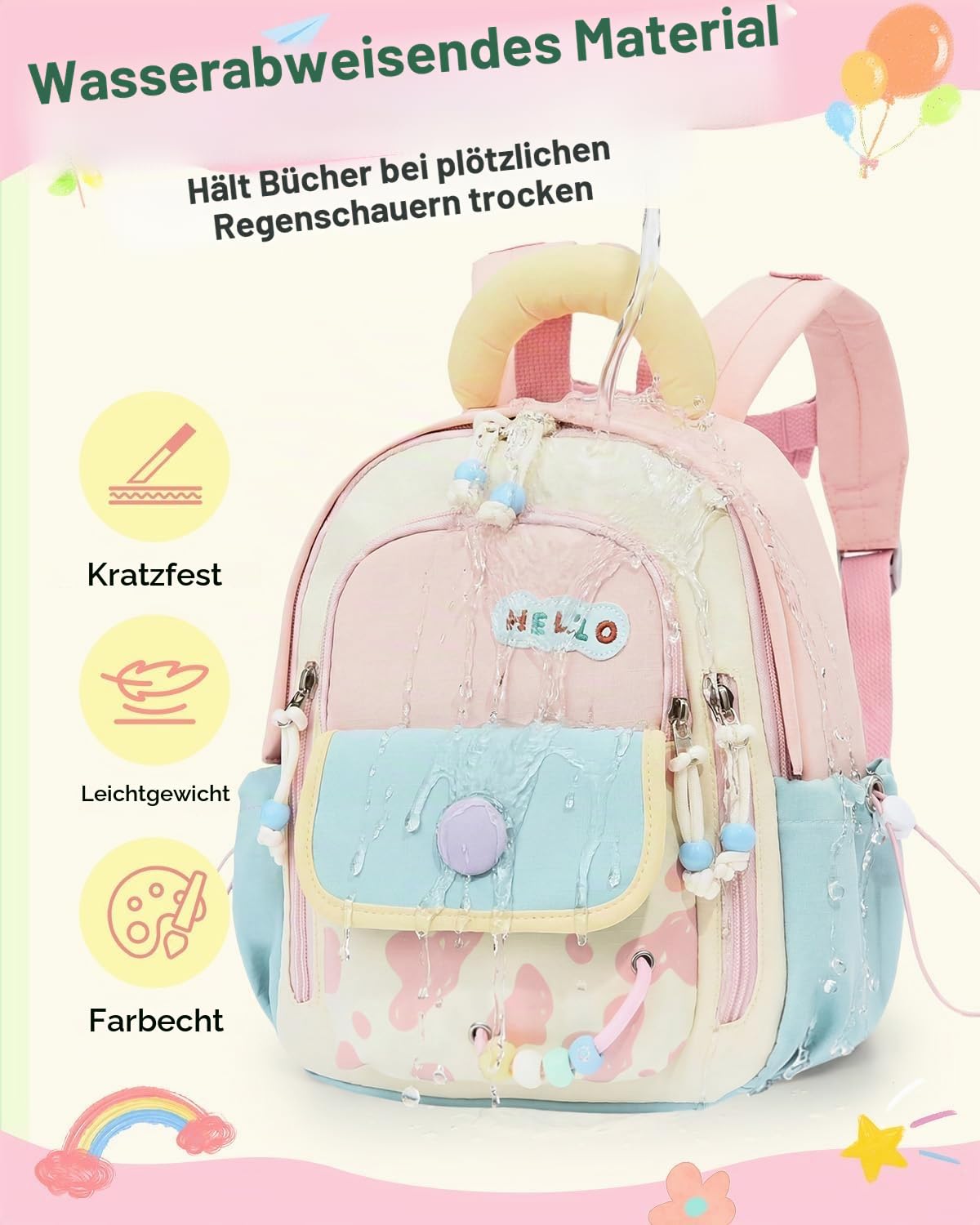 PROTAURI Kindergartenrucksack Mädchen 2-5 Jahre 8L 3D Eis, Dunkelrosa | mit Brustgurt wasserabweisend leicht atmungsaktiv ergonomisch Macaron-Farben