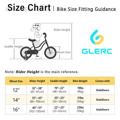 Glerc Kinderfahrrad 12/14/16 Zoll für 2-7 Jahre Mädchen Fahrrad mit Korb, Luftschlangen, Stützräder und Glocke - Meloni2