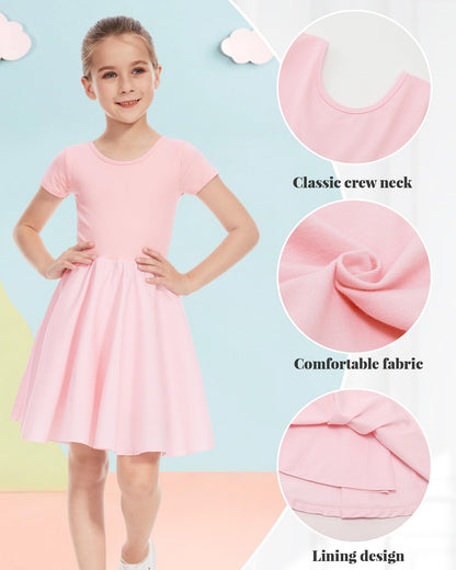 DGSHIRLDJO Mädchen Kurzarm Baumwolle Sommerkleid Einfarbig A-Linie Twirly Skater Kleid Kleider für Mädchen 3-12 Jahre Party Festliche Schule Prinzessin Hochzeit