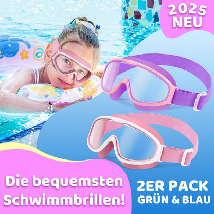Vvinca Kids Swimming Goggles with Comfort Fabric Strap Wide Angle Anti-Fog UV Protection Waterproof Swimming Goggles for 3-14 Years