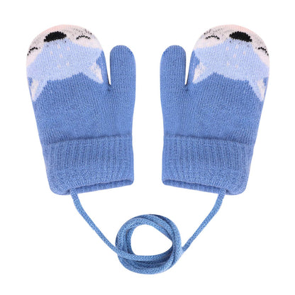 Kids Winter Gloves Mittens Baby Cartoon Mitten Neck Gloves Thick Double Knitted Glove with Plush,0 - 3 years old, Playing, Running, Skiing