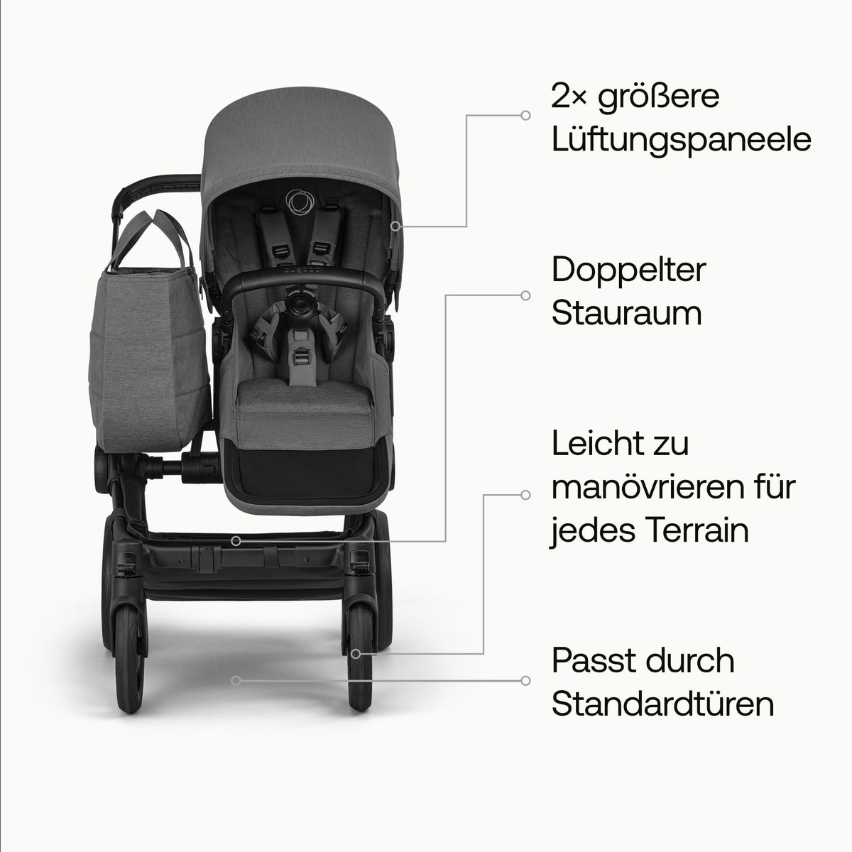 Bugaboo Donkey 6 Single, 2-in-1-Kinderwagen, für Neugeborene & Kleinkinder | umbaubar zum Doppel- und Zwillingskinderwagen, doppelter Stauraum und komfortable Einhand-Lenkung, Heritage Black Meloni2