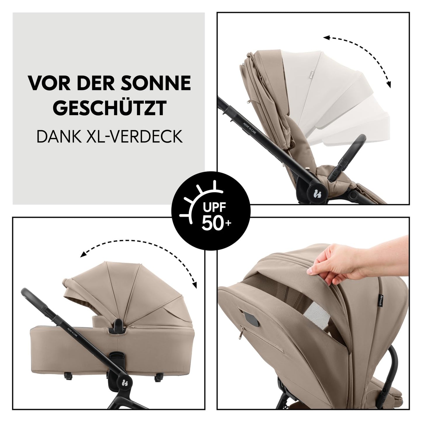 hauck 2 in 1 Kinderwagen Set ab Geburt bis 22 kg Move N Care Set, Große Babywanne, Wendbarer Buggysitz mit Liegefunktion, Teleskopgriff Gummiräder Federung, UV-Schutz 50+, Faltbar, XL Korb (Dark Grey)