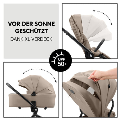 hauck 2 in 1 Kinderwagen Set ab Geburt bis 22 kg Move N Care Set, Große Babywanne, Wendbarer Buggysitz mit Liegefunktion, Teleskopgriff Gummiräder Federung, UV-Schutz 50+, Faltbar, XL Korb (Dark Grey)