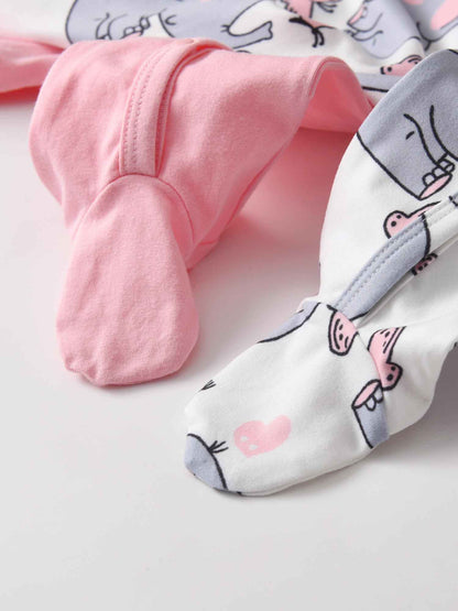 Tearfuty Newborn Girls Elephant Print Long Sleeve Onesie Romper 2 Pack