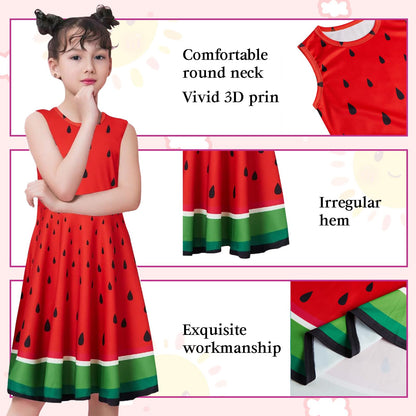 kids4ever Mädchen Kleid Ärmellos Sommerkleid Rundhals A-Linie Swing Kleid Meerjungfrau Galaxie Prinzessin Party Geburtstag 4-12 Jahre