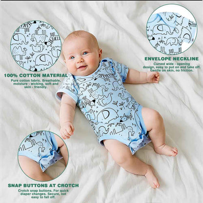 Vicloon Baby Bodysuit Short Sleeve Unisex Baby Set Short Sleeve Bodysuits Made of 100% Super Soft Cotton, Baby Bodysuit with Press Studs for Newborn Baby Boys and Girls 0-3 m/3-6 m/6-9 m/9-12 m