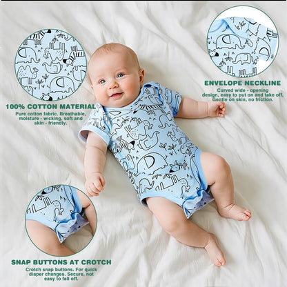 Baby Bodysuit Kurzarm Unisex Baby Set Kurzarm Bodysuits aus 100% superweicher Baumwolle, Baby Body mit Press Nieten für Neugeborene Baby Jungen und Mädchen 0-3 m/3-6 m/6-9 m/9-12 m