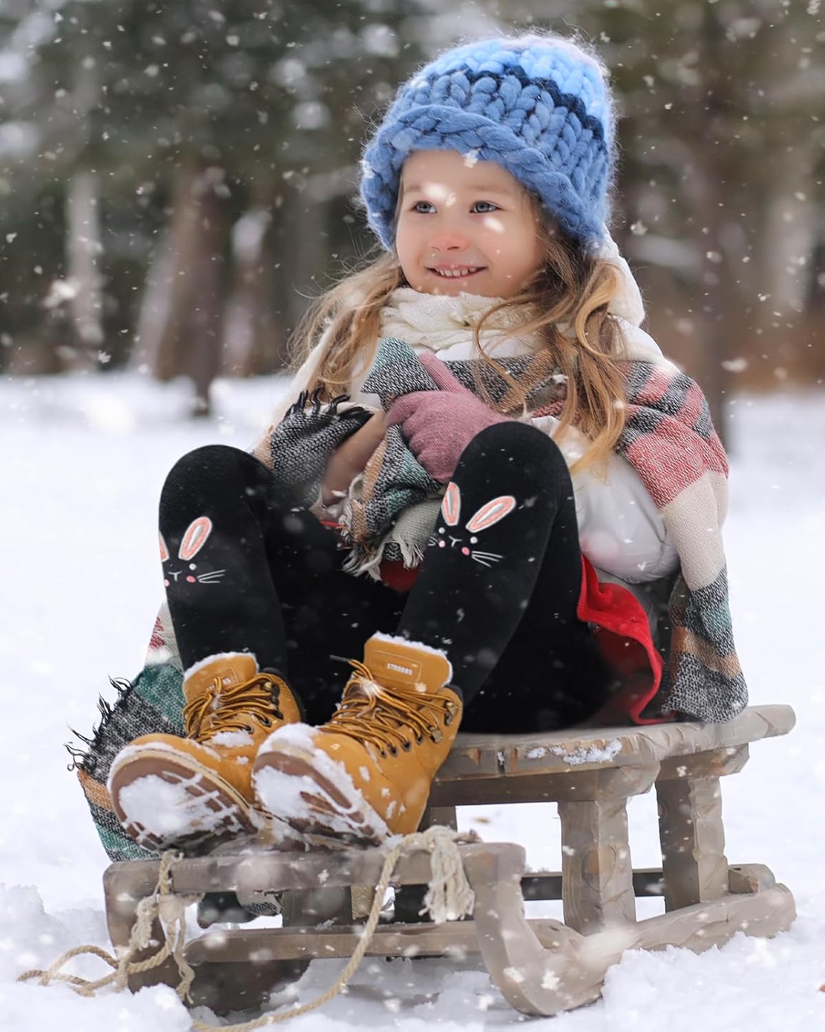 Domee Girls' Leggings Lined Thermal Trousers Warm Winter Cotton Embroidered Rabbit