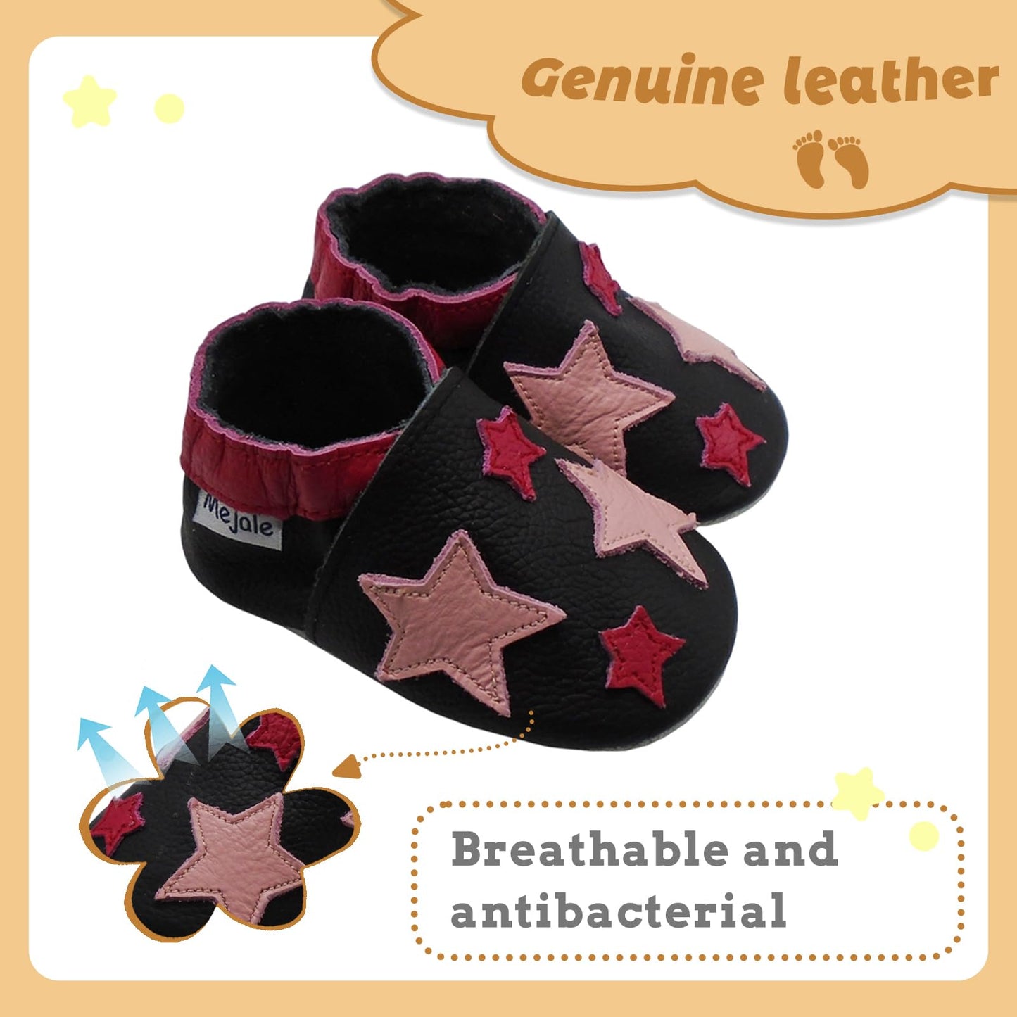 Mejale Leather Baby Shoes First Walking Shoes Crawling Shoes Toddler Children's Shoes Slippers