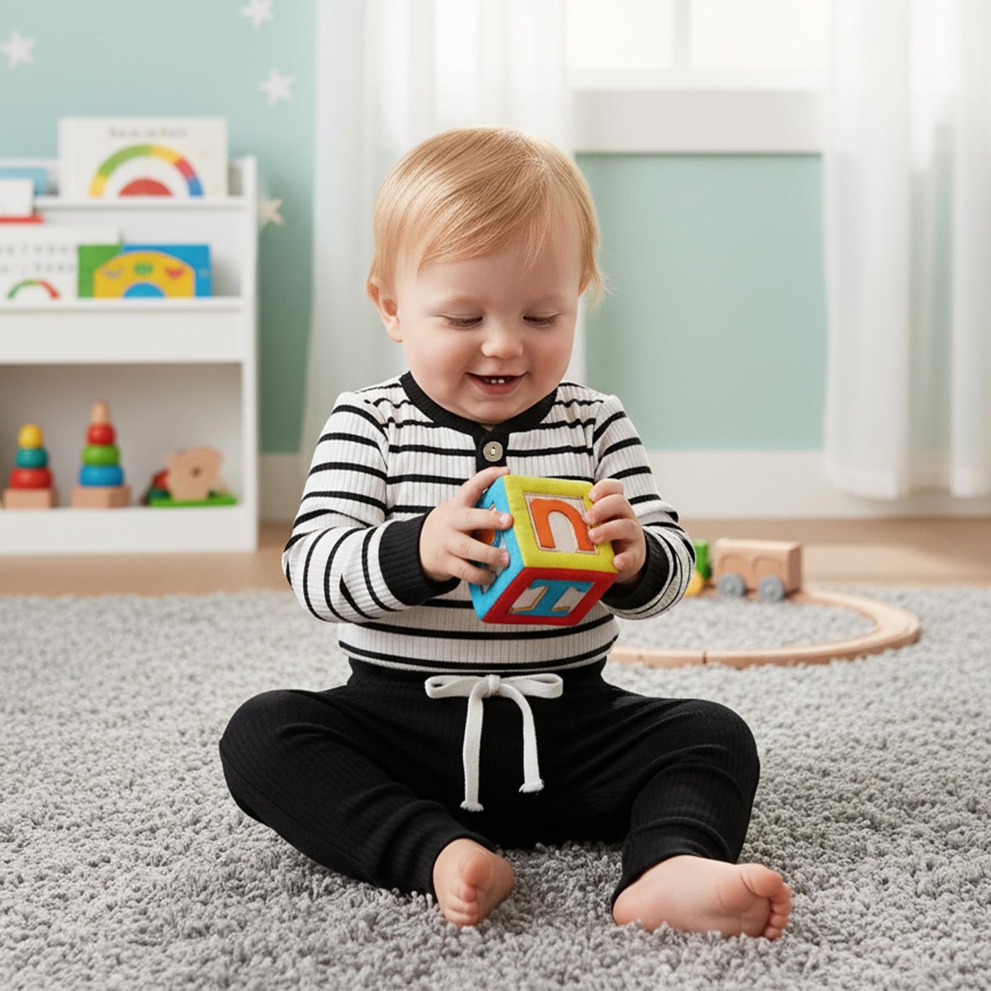 JiAmy Baby Boys' Clothing Long Sleeve Striped Bodysuit Romper + Trousers Outfit Set Newborn Soft Cotton Baby Clothing 0-24 Months