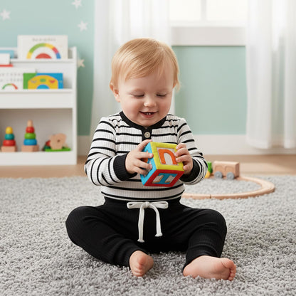 JiAmy Baby Boys' Clothing Long Sleeve Striped Bodysuit Romper + Trousers Outfit Set Newborn Soft Cotton Baby Clothing 0-24 Months