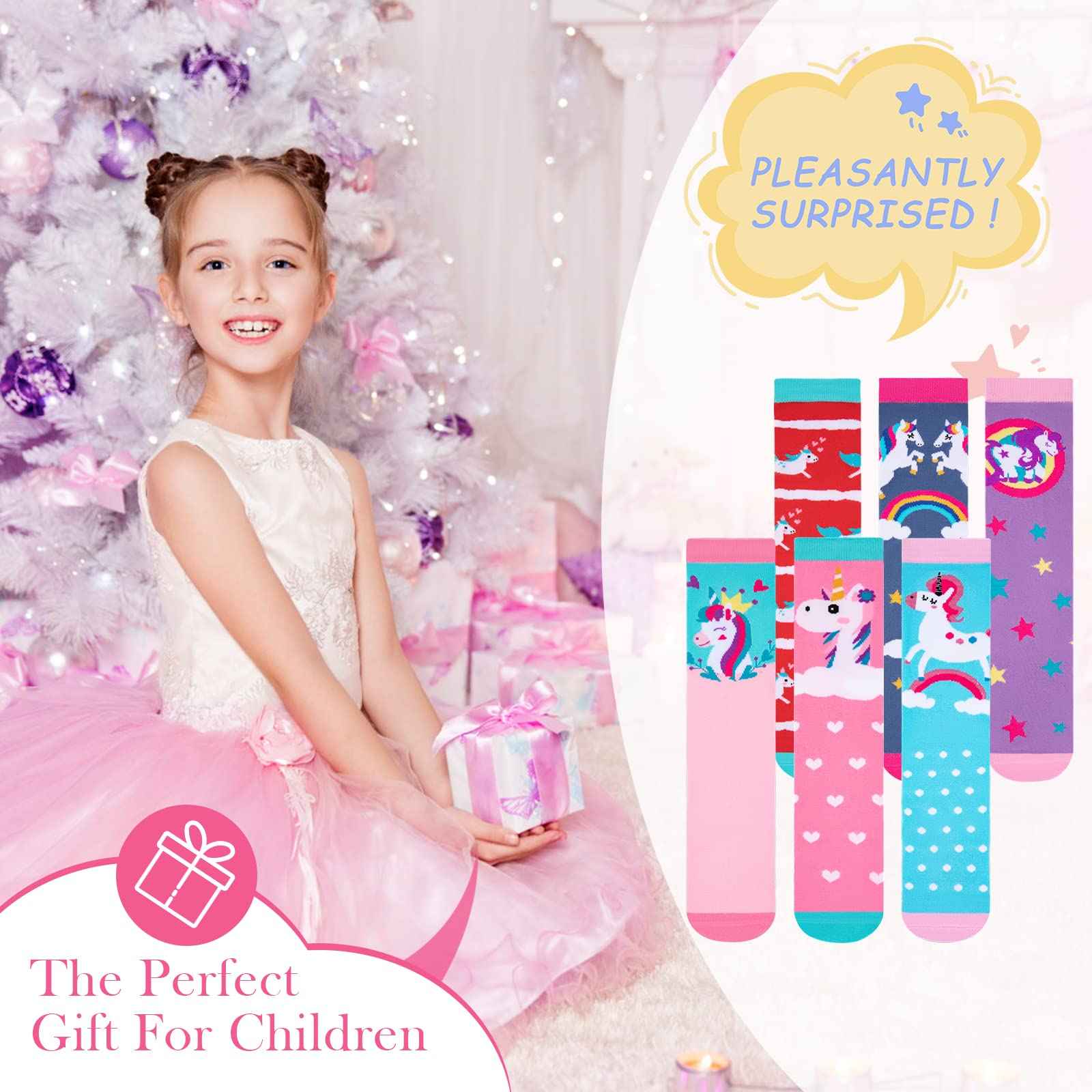 PHOGARY 6 Pairs of Knee Socks for Girls, Cute Socks Colourful Socks Children, Warm Knee Socks Children, Medium Calf Length, Long Knee Socks Girls from 3 to 12 Years, One Size