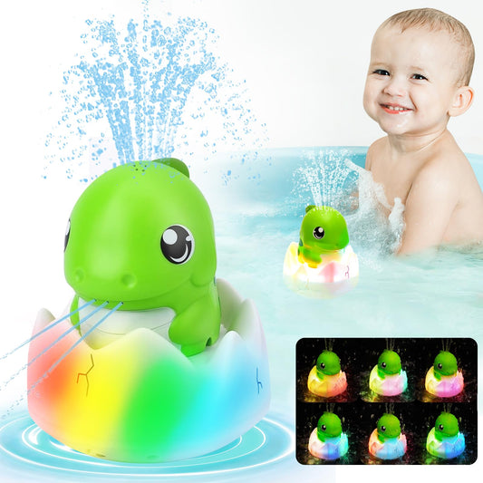 Dinosaur Bath Toys for Baby,Light Up Bath Toys for Toddlers,Sprinkler Bathtub Toys Spray Fountain Water Pool Toys,Baby Infant Kids Birthday Shower Gifts,Green