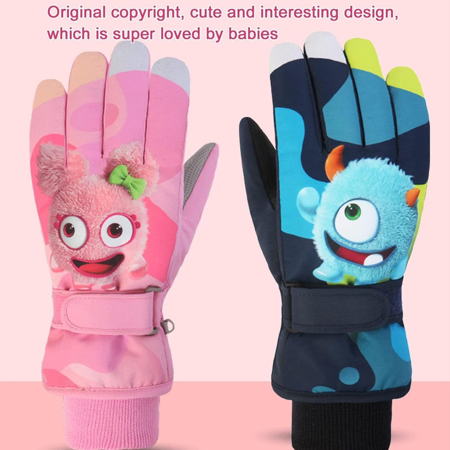 HNGEMSY Children's Winter Snow Gloves Ski Gloves for 2-13 Years Girls Boys PU Palm Waterproof Windproof Warm Fleece Winter Gloves