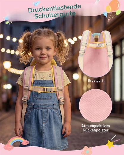 PROTAURI Kindergartenrucksack Mädchen 2-5 Jahre 8L 3D Eis, Dunkelrosa | mit Brustgurt wasserabweisend leicht atmungsaktiv ergonomisch Macaron-Farben
