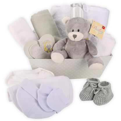 Baby Box Shop 14 Baby Gifts for Birth Boy, Ideal for Baby Showers, Baby Shower Gifts, with New Baby Essentials for Newborn Boys and a Blue Plush Teddy Bear