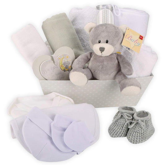 Baby Box Shop 14 Baby Gifts for Birth Boy, Ideal for Baby Showers, Baby Shower Gifts, with New Baby Essentials for Newborn Boys and a Blue Plush Teddy Bear