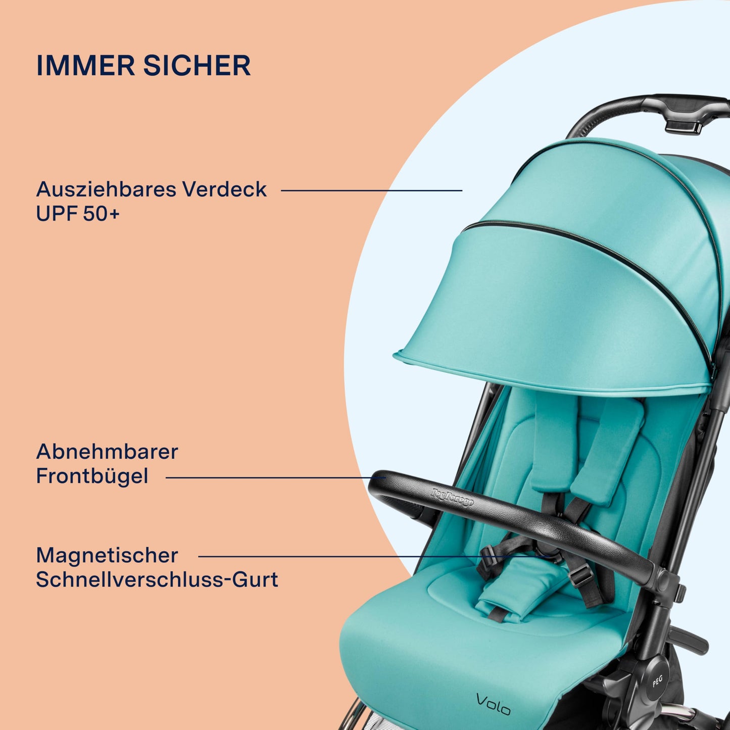 PEG Leichter Buggy Volo mit Regenschutz, Handgepäckgröße, Flugzeuggeeignet, Kompakt, Ab Geburt bis 22 kg, Reisetasche Inklusive, Malva