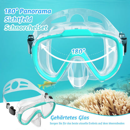 Lealinga Children's Snorkel Set with 180° Anti-Fog Panoramic Wide View Diving Mask and Dry Snorkel Snorkelling Set, Anti-Leak Snorkel Mask with Nose Protection for Boys and Girls