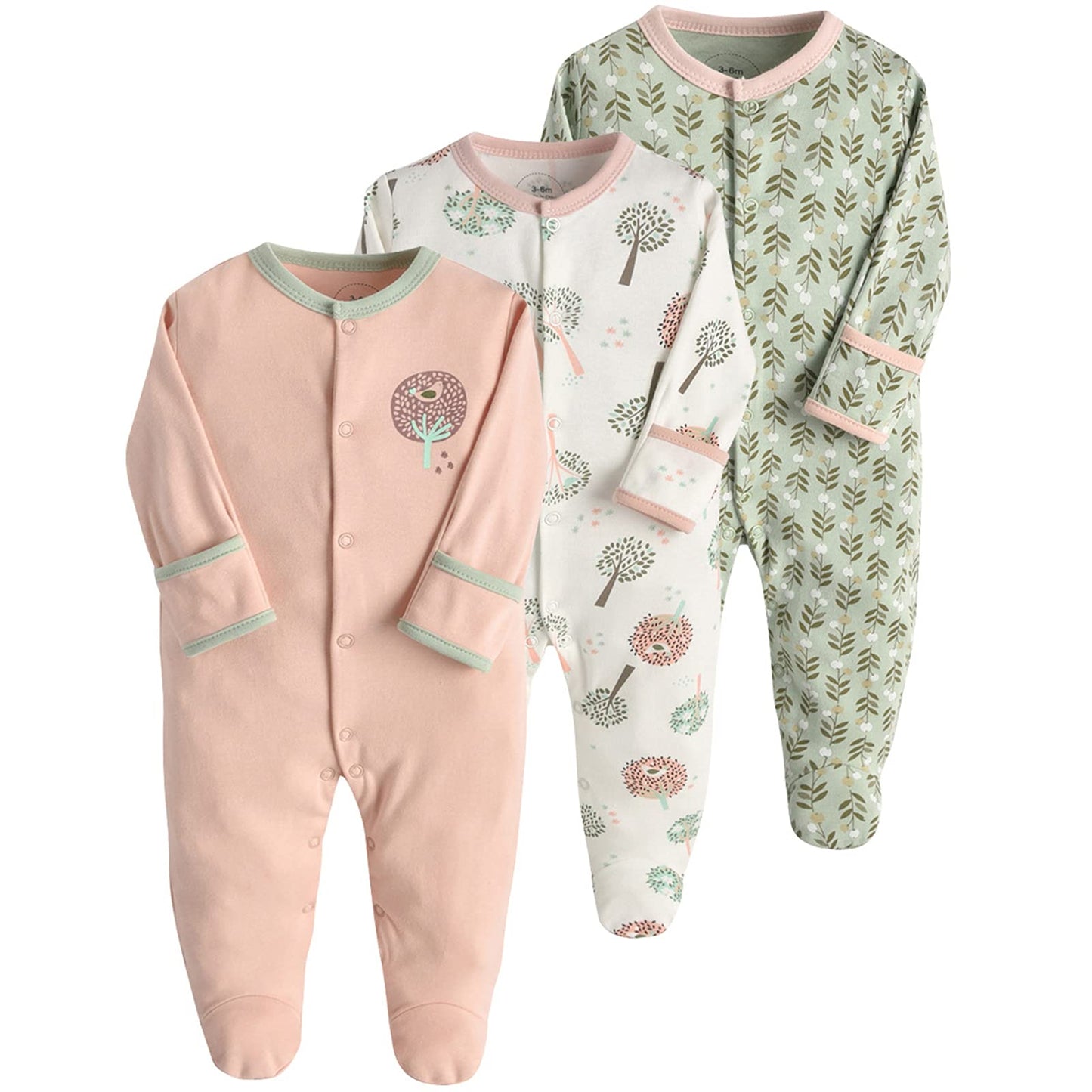 amropi Baby Mädchen Schlafstrampler 3er Pack Jungen Pyjamas Baumwolle Overalls Strampler für 0-12 Monate