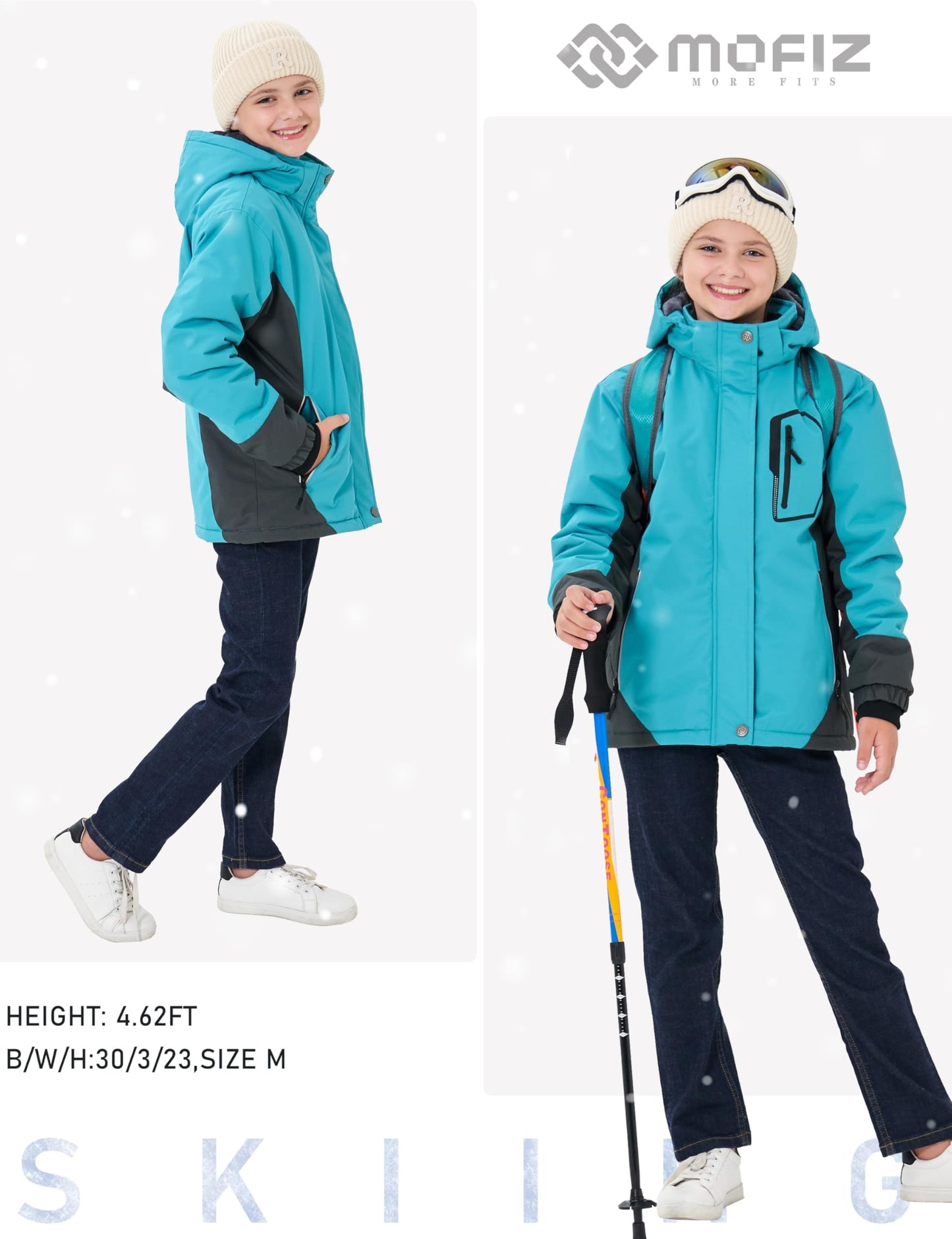 MoFiz Girls' Winter Jacket, Ski Jacket, Children's Softshell Jacket, Fleece Lining, Windproof, Outdoor Jacket with Hood