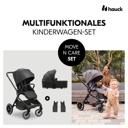 hauck 2 in 1 Kinderwagen Set ab Geburt bis 22 kg Move N Care Set, Große Babywanne, Wendbarer Buggysitz mit Liegefunktion, Teleskopgriff Gummiräder Federung, UV-Schutz 50+, Faltbar, XL Korb (Dark Grey)
