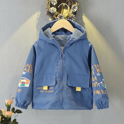 L SERVER Transition Jacket Boys Windbreaker with Hood Fashion Trench Coat Children Lightweight Windbreaker Outdoor Jacket for Spring and Autumn 