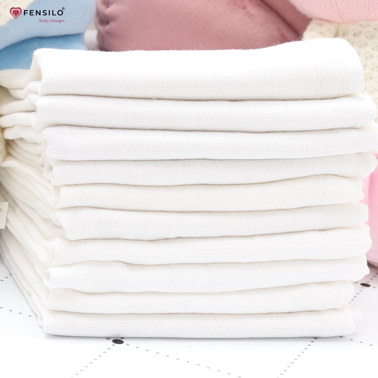 FENSILO - Mulltücher - Mullwindeln - 10er Pack 70x80 cm - Stoffwindeln, Made IN EU, schadstoffgeprüft - Spucktücher Set für Mädchen – Baby Mullwindeln- Rosa - Oeko-TEX Zertifiziert