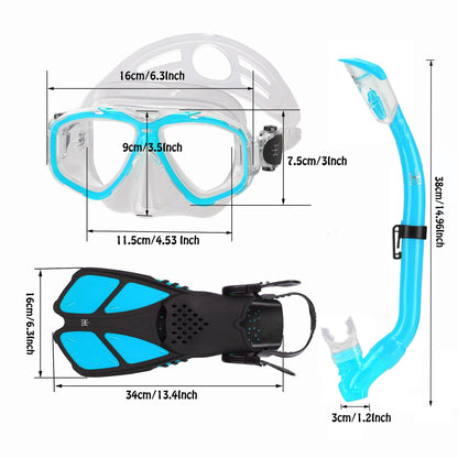 HH HHAO SPORT Children's snorkel set with fins, 180° panorama wide view diving goggles children, adjustable flippers, high-quality diving mask and dry top snorkel