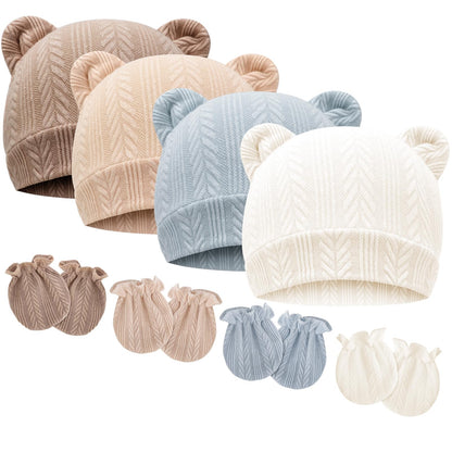 DRESHOW Newborn Baby Hat and Gloves Set Beanie Clothing Unisex Infant Hat Kindergarten Cap Baby Boys Girls 0-6 Months 