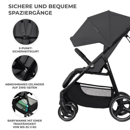 Kinderkraft TRIG 3 Kinderwagen, Kinderbuggy, Liegewagen, Sportwagen, Buggy, Zusammenklappen, Breite und tiefe Sitz, mit Liegeposition, 4 Rad Dämpfung, Große Dach, 5-Punkt-Gurt, bis zu 25 kg, Beige - Meloni2