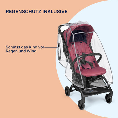 PEG Leichter Buggy Volo mit Regenschutz, Handgepäckgröße, Flugzeuggeeignet, Kompakt, Ab Geburt bis 22 kg, Reisetasche Inklusive, Malva