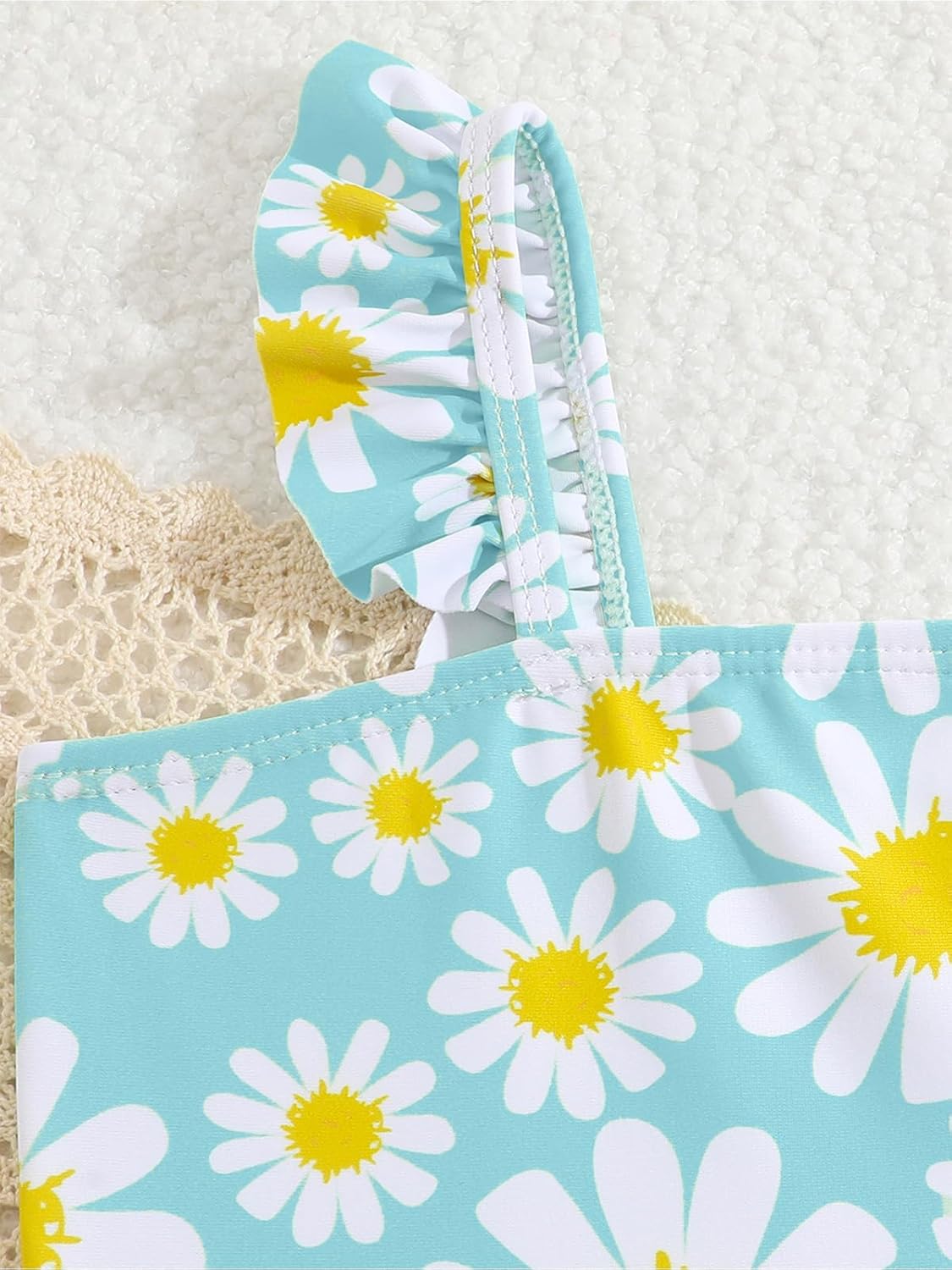 JiAmy Einteiliger Mädchen Badeanzug Blumenmuster Rüschen Elastischen Trägern Ärmellos Kleinkinder Schwimmkleidung für 2–7 Jahre/92-122