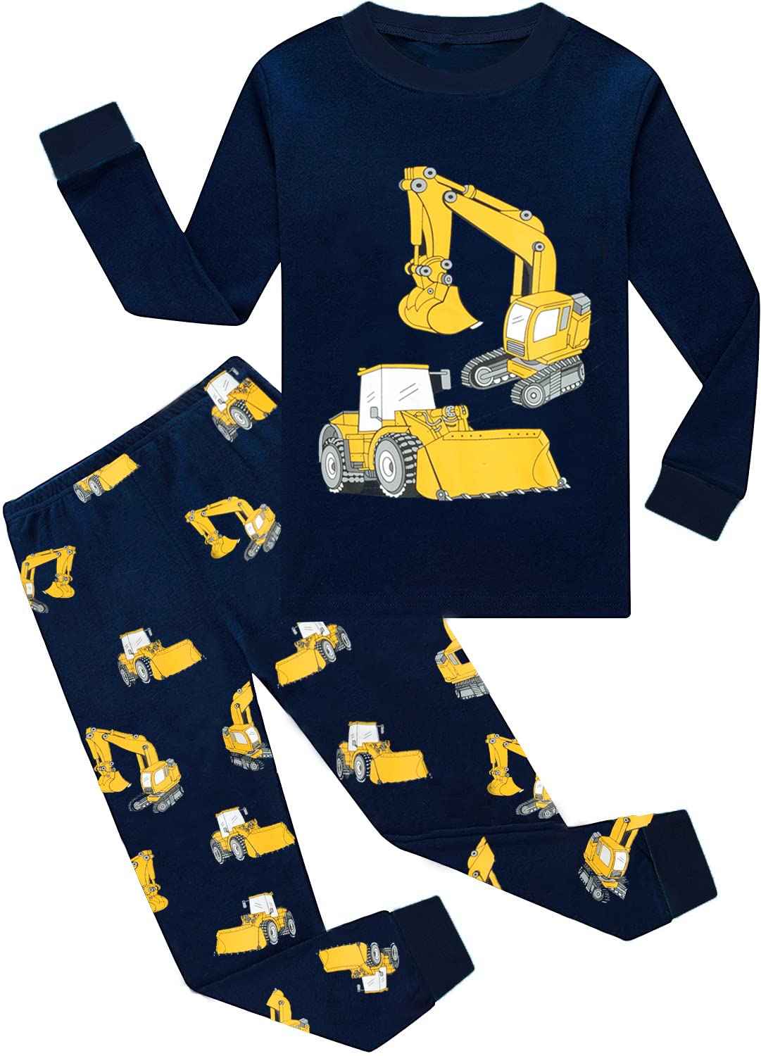 EULLA Children's Boys' Pyjamas Long Sleeve Cotton Winter Pyjama Set Fire Truck Dinosaur Digger Tractor Train Two-Piece Sleepwear 1-7 Years 92 98 104 110 116 122
