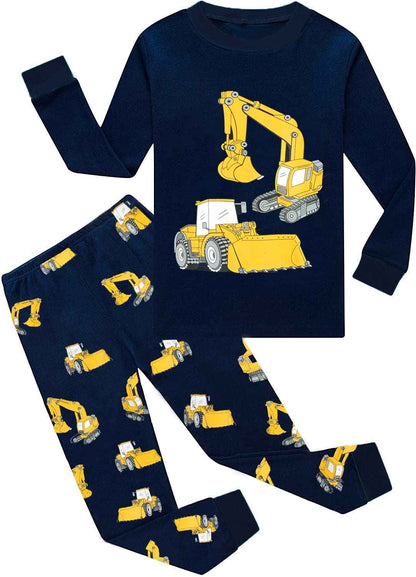 EULLA Children's Boys' Pyjamas Long Sleeve Cotton Winter Pyjama Set Fire Truck Dinosaur Digger Tractor Train Two-Piece Sleepwear 1-7 Years 92 98 104 110 116 122