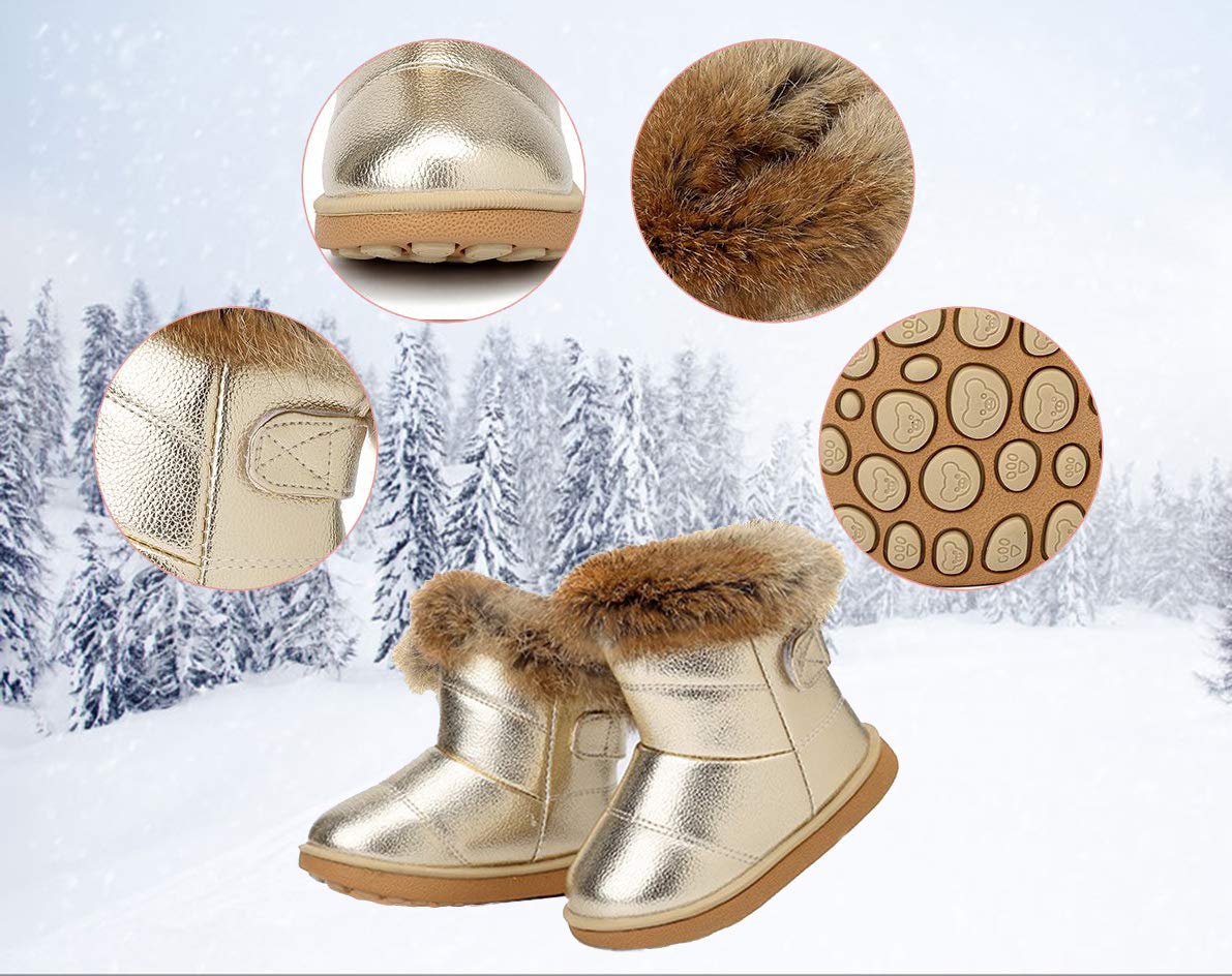 KVbabby Winter Shoes, Girls’ Warm Lined Winter Boots, Children's Ankle Boots, Waterproof Snow Boots, Soft Soles, Slip-On Boots