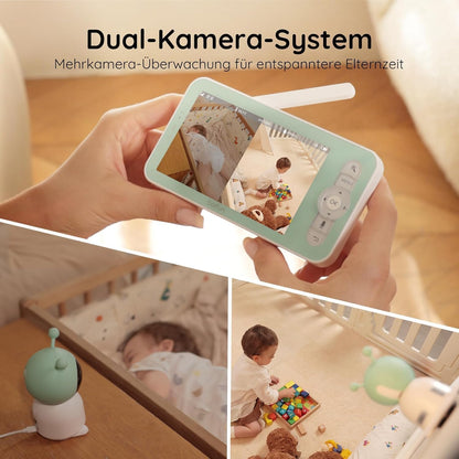 BOIFUN Babyphone mit Kamera 2K, 5-Zoll-Display, 360° PTZ, Nachtlicht | Nachtlicht, IR Nachtsicht, 360° Kamera, Handy, Weinen/Bewegungs/Geräuscherkennung, Bewegungsverfolgung, Temp&Feuchteerfassung