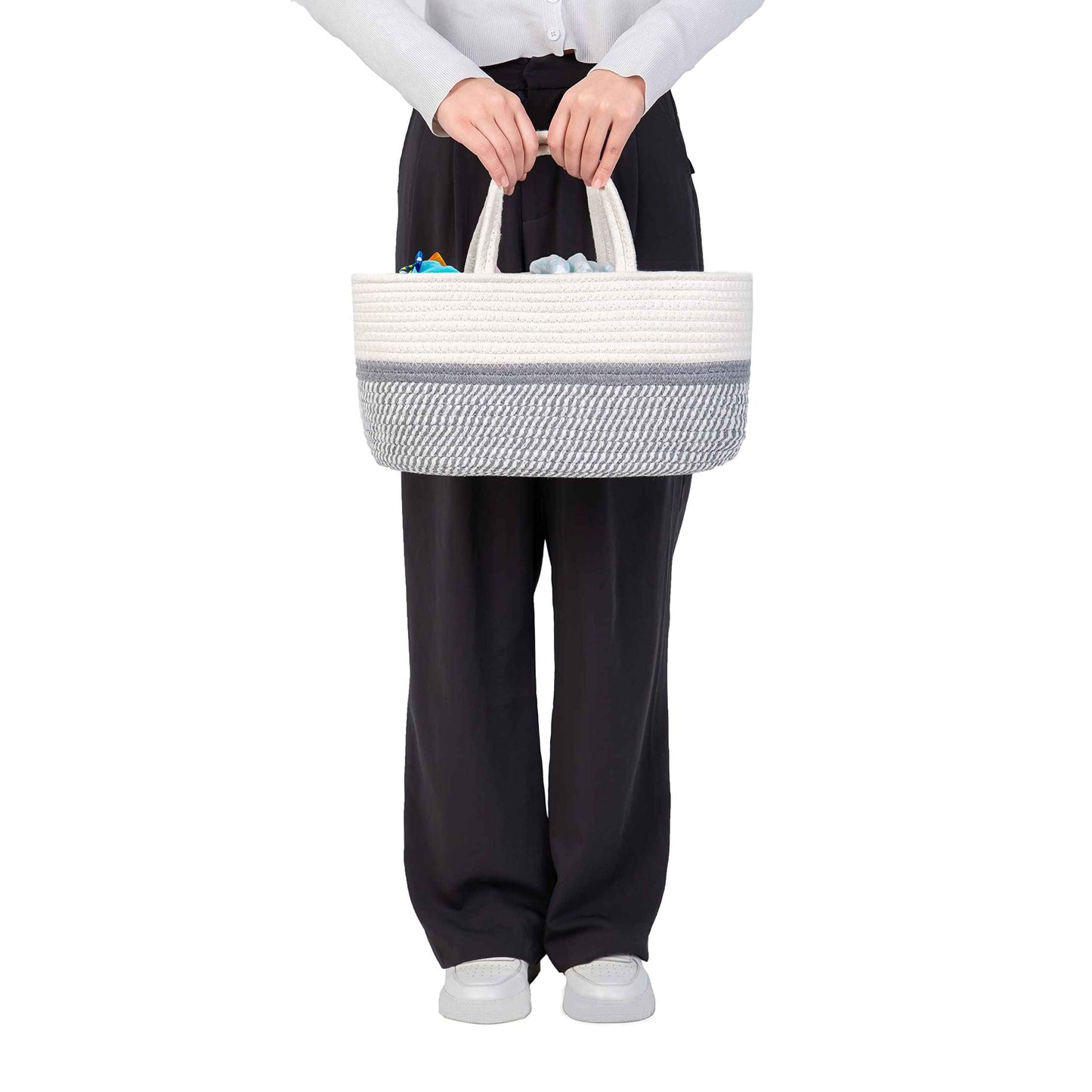Baby Nappy Caddy Organiser, Multifunctional Storage Box for Nappies, with Interchangeable Compartments, 100% Cotton Linen, Portable Storage Basket for Nappies, Baby Shower Gift