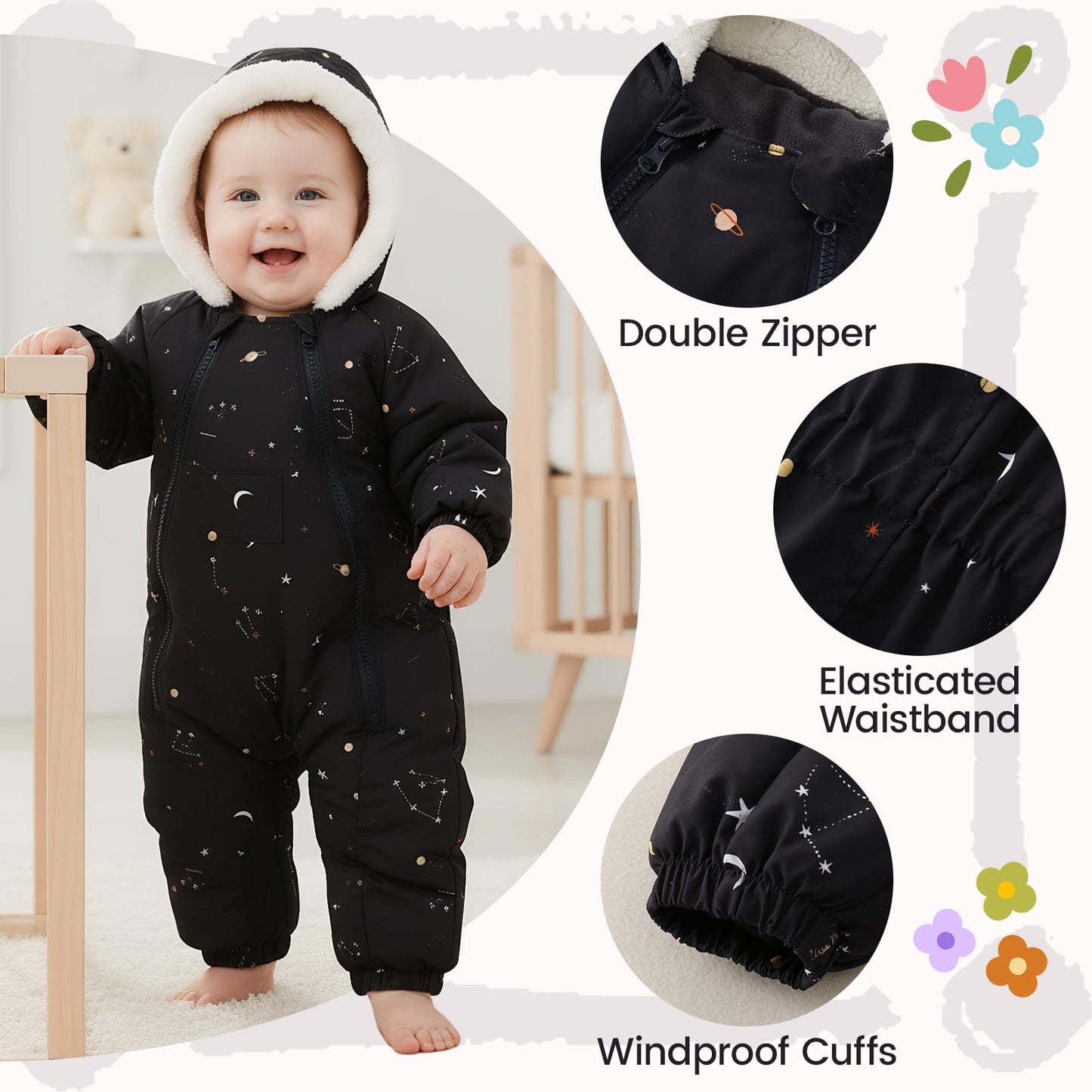 JiAmy Baby Snowsuit, Baby Boys Girls Winter Jumpsuit Romper Newborn Snow Overall for 0-24 Months